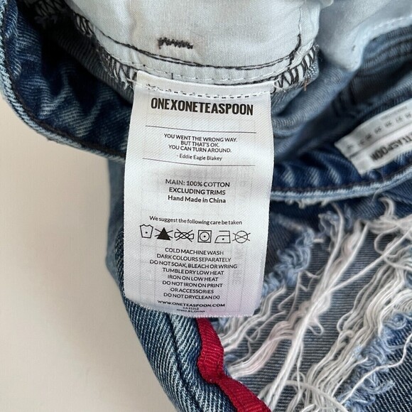 One X One Teaspoon Jeans Women 23 Blue Tuxedo Stripes Distressed Straight Grunge - Picture 7 of 10